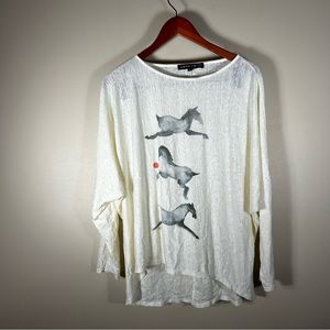 Ambrym Gabrielle Gerard Sustainable Linen Horse Print Casual Top Size 2